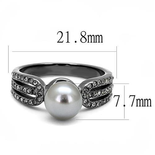 MATK3170 - IP Light Black  (IP Gun) Stainless Steel Ring with Synthetic Pearl in Gray