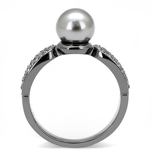 MATK3170 - IP Light Black  (IP Gun) Stainless Steel Ring with Synthetic Pearl in Gray