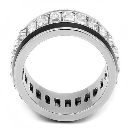 MATK3173 - High polished (no plating) Stainless Steel Ring with Top Grade Crystal  in Clear