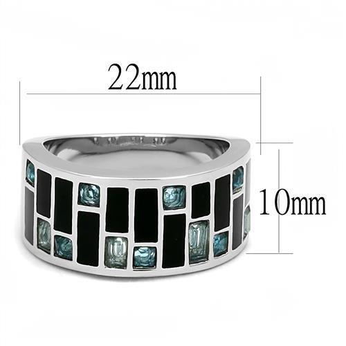 MATK3175 - High polished (no plating) Stainless Steel Ring with Synthetic Synthetic Glass in Sea Blue