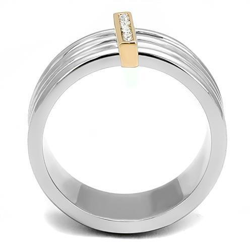 MATK3176 - Two-Tone IP Rose Gold Stainless Steel Ring with Top Grade Crystal  in Clear