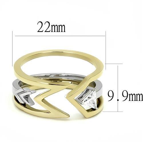 MATK3183 - Two-Tone IP Gold (Ion Plating) Stainless Steel Ring with AAA Grade CZ  in Clear