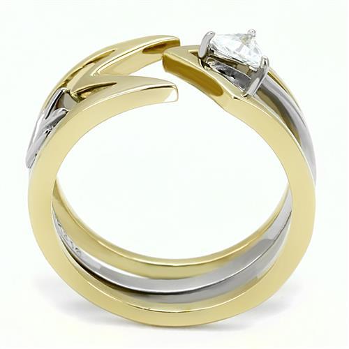 MATK3183 - Two-Tone IP Gold (Ion Plating) Stainless Steel Ring with AAA Grade CZ  in Clear