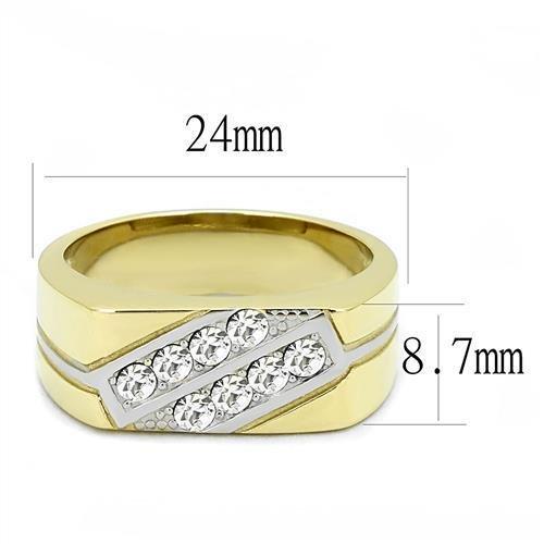 MATK3186 - Two-Tone IP Gold (Ion Plating) Stainless Steel Ring with Top Grade Crystal  in Clear