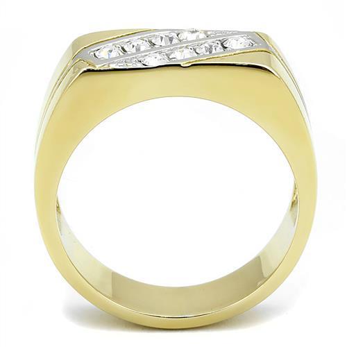 MATK3186 - Two-Tone IP Gold (Ion Plating) Stainless Steel Ring with Top Grade Crystal  in Clear