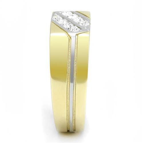 MATK3186 - Two-Tone IP Gold (Ion Plating) Stainless Steel Ring with Top Grade Crystal  in Clear