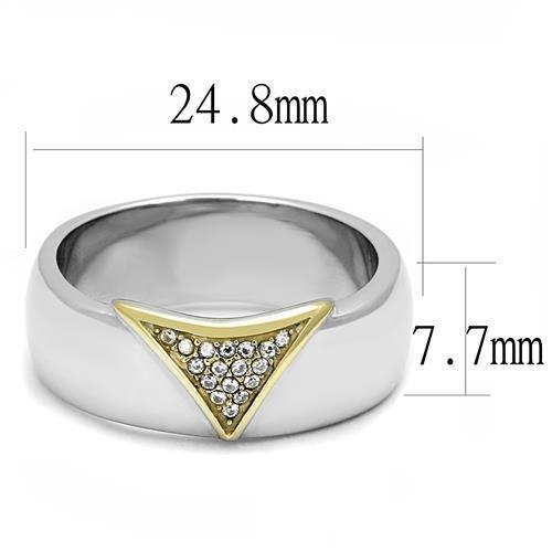 MATK3187 - Two-Tone IP Gold (Ion Plating) Stainless Steel Ring with AAA Grade CZ  in Clear
