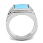 MATK3188 - High polished (no plating) Stainless Steel Ring with Synthetic Turquoise in Sea Blue
