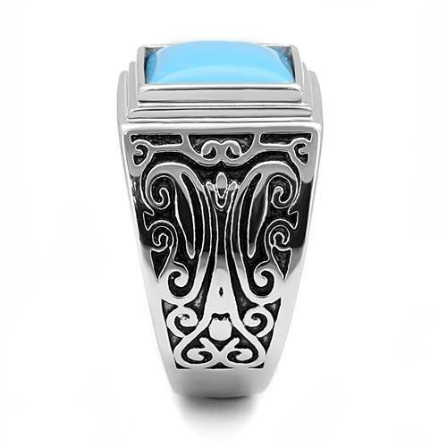 MATK3188 - High polished (no plating) Stainless Steel Ring with Synthetic Turquoise in Sea Blue