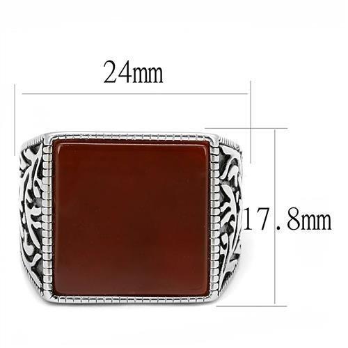 MATK3189 - High polished (no plating) Stainless Steel Ring with Semi-Precious Agate in Siam