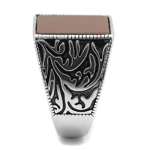 MATK3189 - High polished (no plating) Stainless Steel Ring with Semi-Precious Agate in Siam