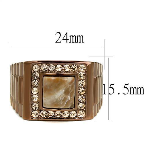 MATK3190 - IP Coffee light Stainless Steel Ring with Semi-Precious Rain Flower Stone in Brown