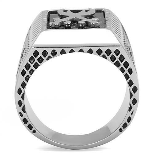 MATK3191 - High polished (no plating) Stainless Steel Ring with Semi-Precious Onyx in Jet