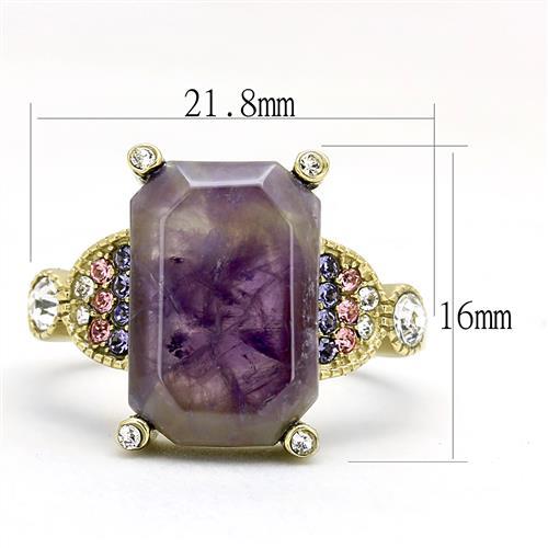 MATK3195 - IP Gold(Ion Plating) Stainless Steel Ring with Semi-Precious Amethyst Crystal in Amethyst