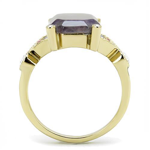 MATK3195 - IP Gold(Ion Plating) Stainless Steel Ring with Semi-Precious Amethyst Crystal in Amethyst
