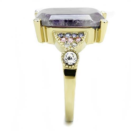MATK3195 - IP Gold(Ion Plating) Stainless Steel Ring with Semi-Precious Amethyst Crystal in Amethyst