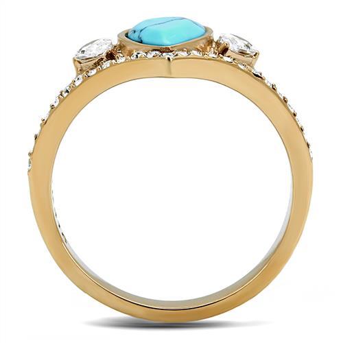 MATK3200 - IP Rose Gold(Ion Plating) Stainless Steel Ring with Synthetic Turquoise in Sea Blue