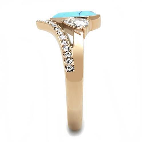 MATK3200 - IP Rose Gold(Ion Plating) Stainless Steel Ring with Synthetic Turquoise in Sea Blue