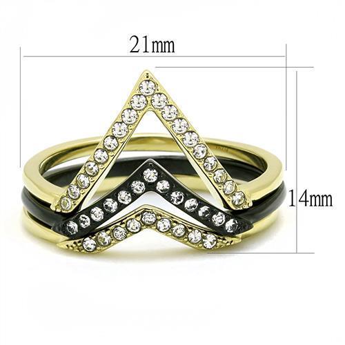 MATK3202 - IP Gold+ IP Black (Ion Plating) Stainless Steel Ring with Top Grade Crystal  in Clear