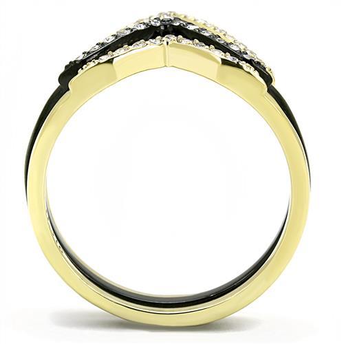 MATK3202 - IP Gold+ IP Black (Ion Plating) Stainless Steel Ring with Top Grade Crystal  in Clear