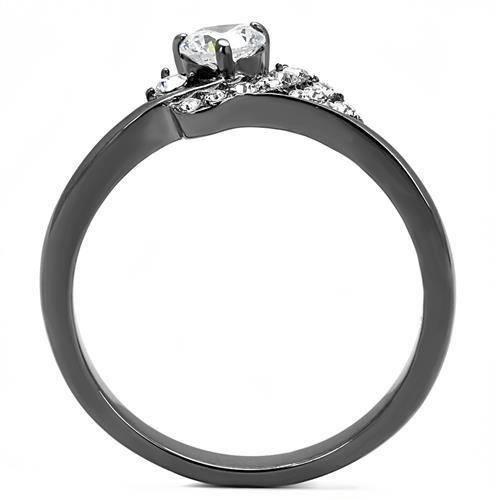 MATK3203 - IP Light Black  (IP Gun) Stainless Steel Ring with AAA Grade CZ  in Clear
