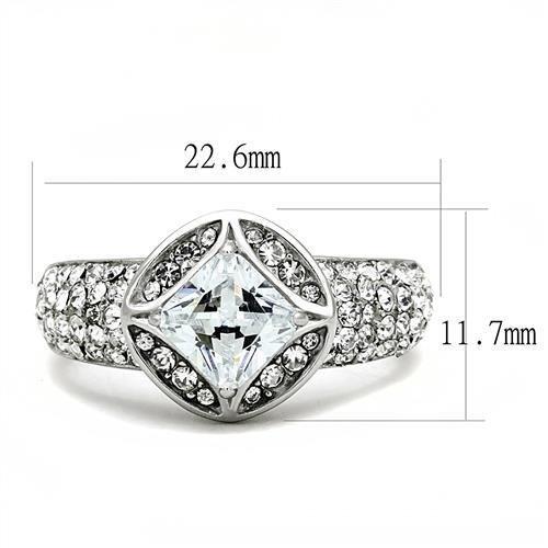 MATK3206 - High polished (no plating) Stainless Steel Ring with AAA Grade CZ  in Clear