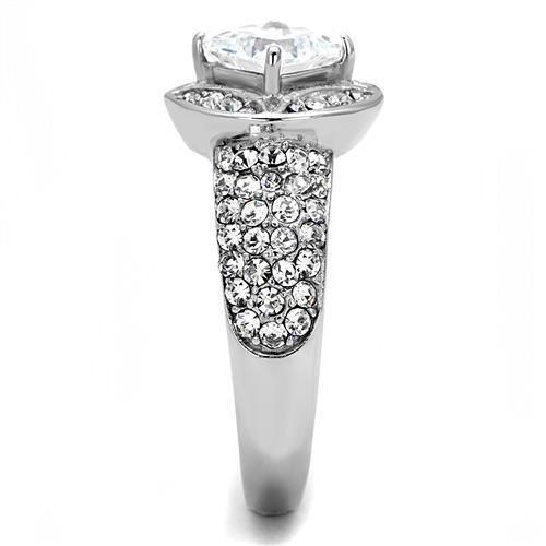 MATK3206 - High polished (no plating) Stainless Steel Ring with AAA Grade CZ  in Clear