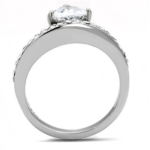 MATK3207 - High polished (no plating) Stainless Steel Ring with AAA Grade CZ  in Clear