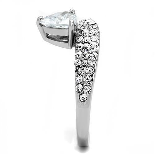 MATK3207 - High polished (no plating) Stainless Steel Ring with AAA Grade CZ  in Clear