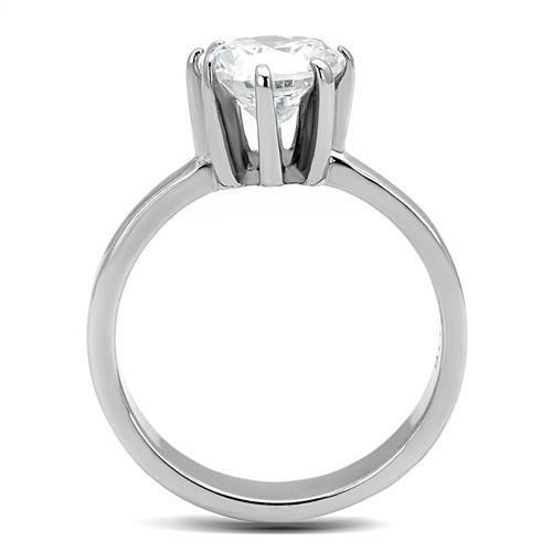 MATK3208 - High polished (no plating) Stainless Steel Ring with AAA Grade CZ  in Clear