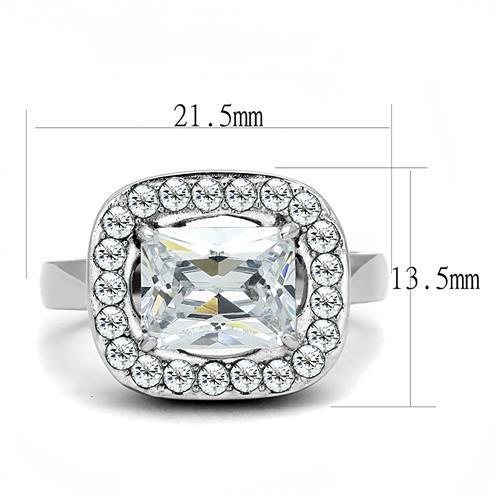 MATK3209 - High polished (no plating) Stainless Steel Ring with AAA Grade CZ  in Clear