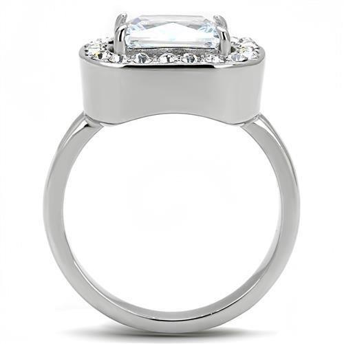 MATK3209 - High polished (no plating) Stainless Steel Ring with AAA Grade CZ  in Clear
