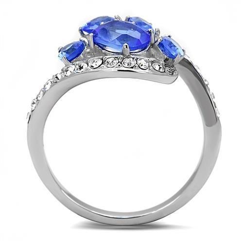 MATK3211 - High polished (no plating) Stainless Steel Ring with Synthetic Synthetic Glass in Sapphire