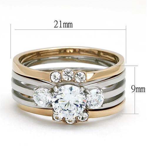 MATK3212 - Two-Tone IP Rose Gold Stainless Steel Ring with AAA Grade CZ  in Clear