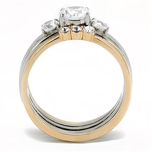 MATK3212 - Two-Tone IP Rose Gold Stainless Steel Ring with AAA Grade CZ  in Clear