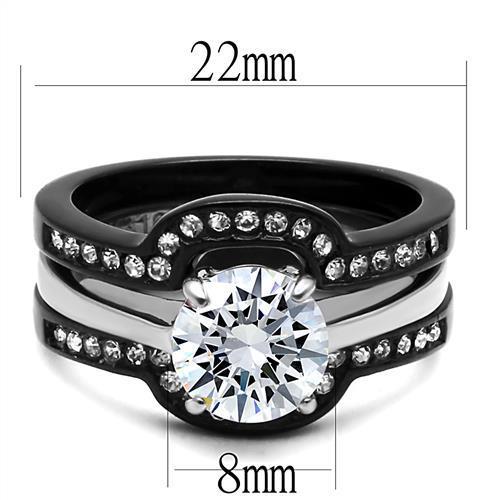 MATK3214 - Two-Tone IP Black (Ion Plating) Stainless Steel Ring with AAA Grade CZ  in Clear