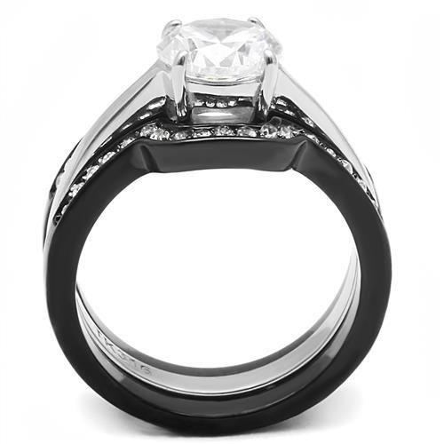 MATK3214 - Two-Tone IP Black (Ion Plating) Stainless Steel Ring with AAA Grade CZ  in Clear