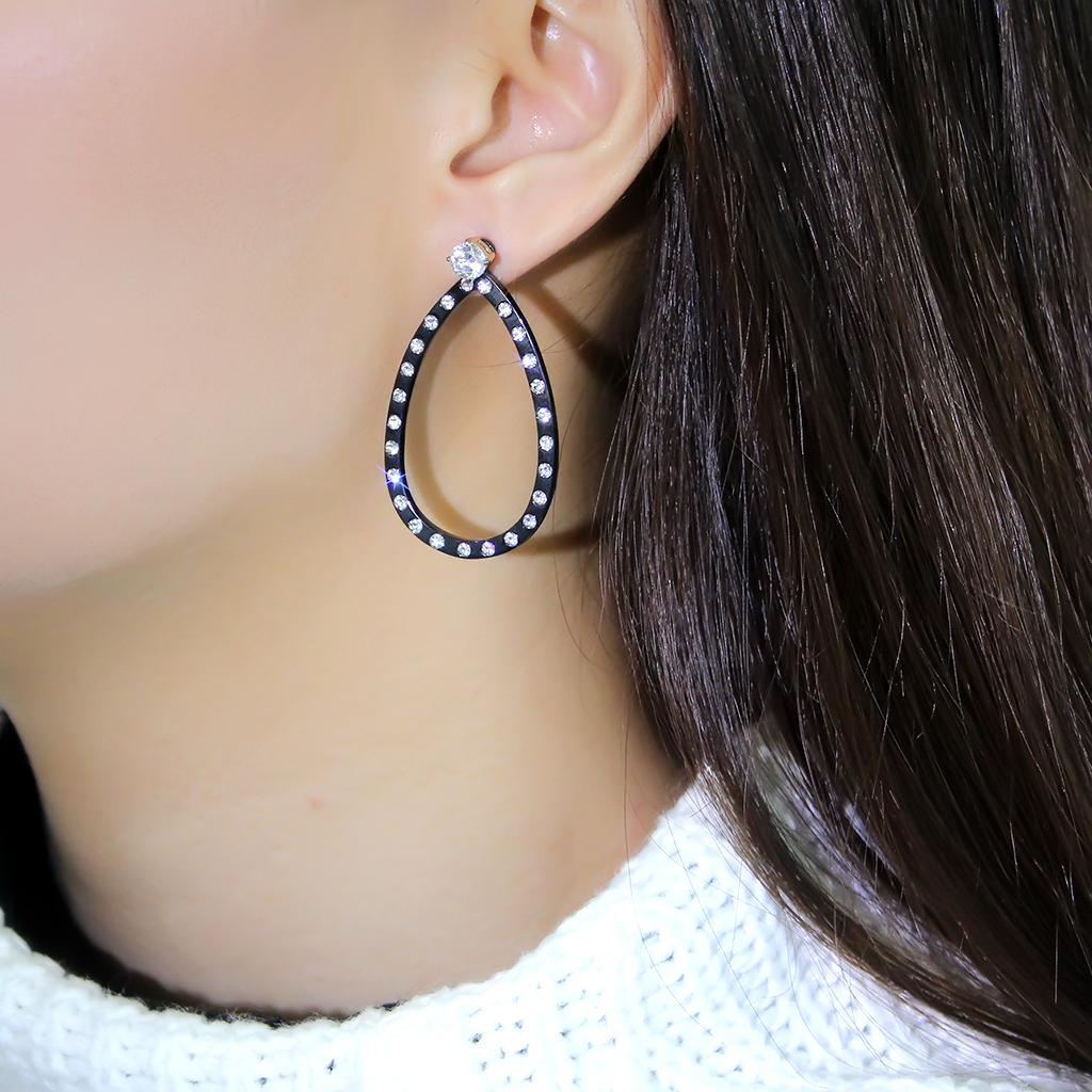 MATK3215 - IP Gold+ IP Black (Ion Plating) Stainless Steel Earrings with AAA Grade CZ  in Clear