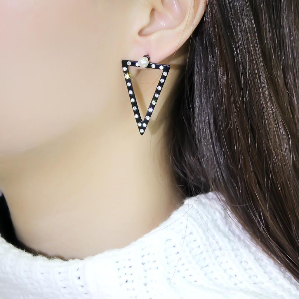 MATK3216 - IP Gold+ IP Black (Ion Plating) Stainless Steel Earrings with Synthetic Pearl in White