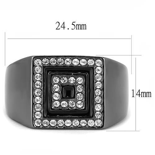 MATK3220 - IP Light Black  (IP Gun) Stainless Steel Ring with Top Grade Crystal  in Clear