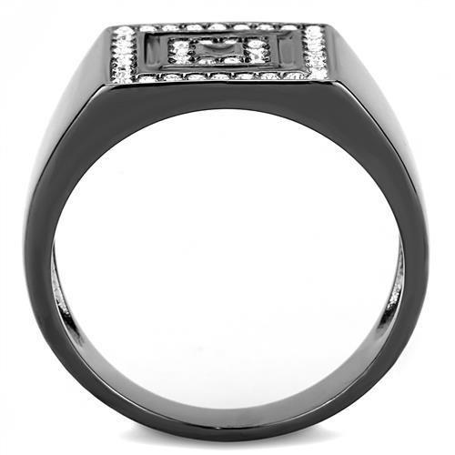 MATK3220 - IP Light Black  (IP Gun) Stainless Steel Ring with Top Grade Crystal  in Clear