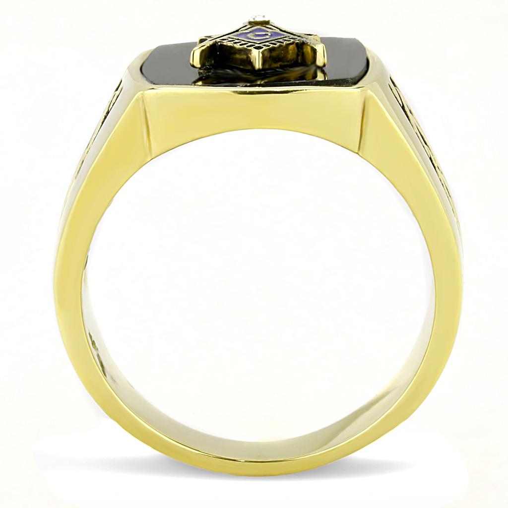 MATK3223 - IP Gold(Ion Plating) Stainless Steel Ring with Synthetic Onyx in Jet