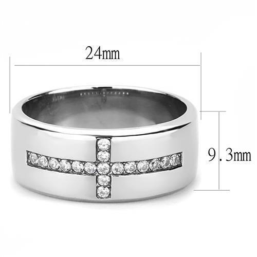 MATK3225 - High polished (no plating) Stainless Steel Ring with AAA Grade CZ  in Clear