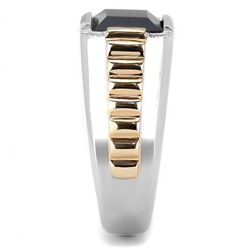 MATK3227 - Two-Tone IP Rose Gold Stainless Steel Ring with Synthetic Onyx in Jet