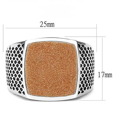 MATK3228 - High polished (no plating) Stainless Steel Ring with Semi-Precious Gold Sand Stone in Siam