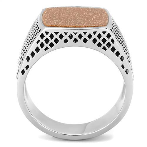 MATK3228 - High polished (no plating) Stainless Steel Ring with Semi-Precious Gold Sand Stone in Siam