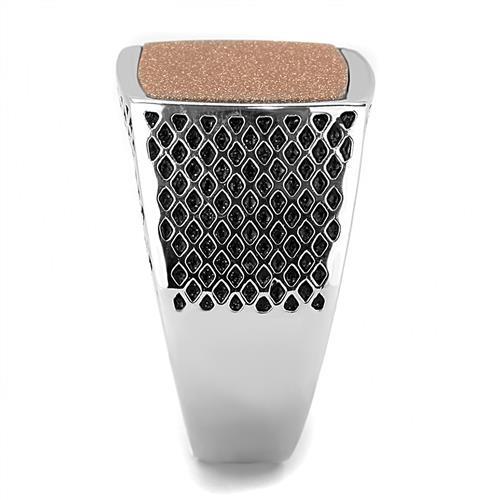 MATK3228 - High polished (no plating) Stainless Steel Ring with Semi-Precious Gold Sand Stone in Siam