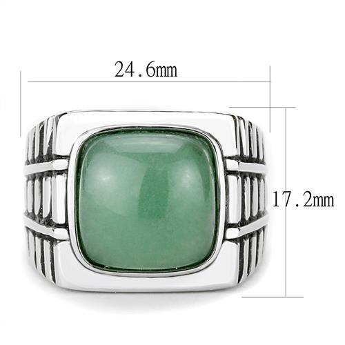 MATK3229 - High polished (no plating) Stainless Steel Ring with Synthetic Jade in Emerald