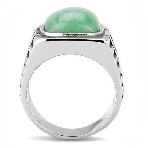 MATK3229 - High polished (no plating) Stainless Steel Ring with Synthetic Jade in Emerald
