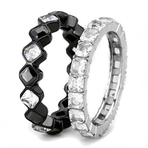 MATK3231 - Two-Tone IP Black (Ion Plating) Stainless Steel Ring with AAA Grade CZ  in Black Diamond